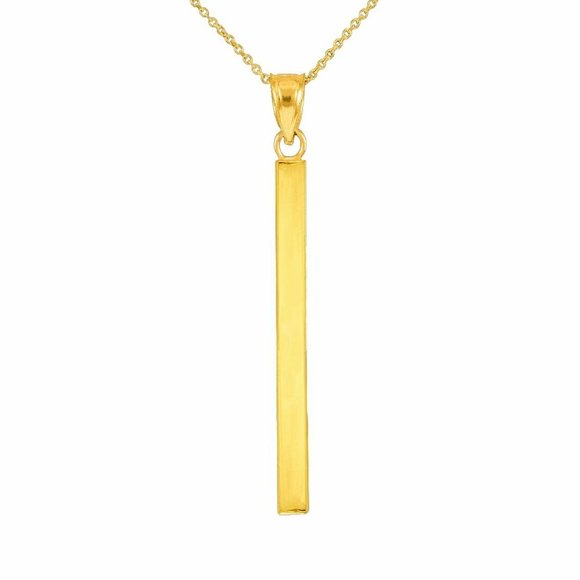 10k Solid Gold Vertical Thin Straight Bar Necklace
